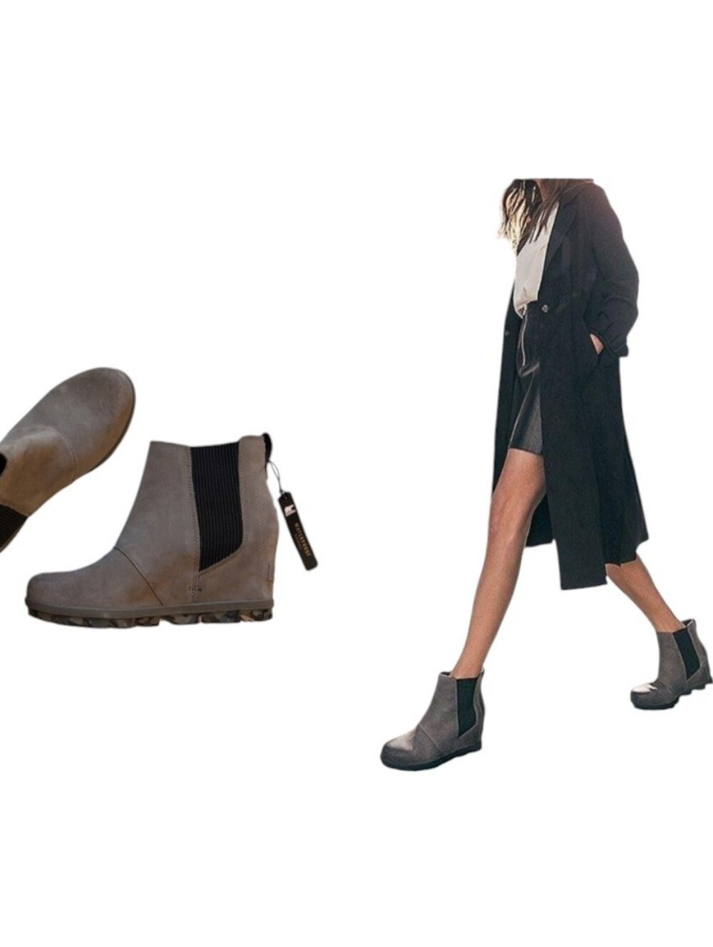 NWT Sorel Joan of Arctic Boots Gray Nubuck Chelsea Bootie Hidden Wedge Suede 8.5